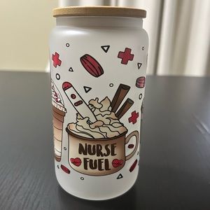 Frosted Can Shaped Glass Cup with Bamboo Lid and plastic Straw BPA-Free .16
OZ